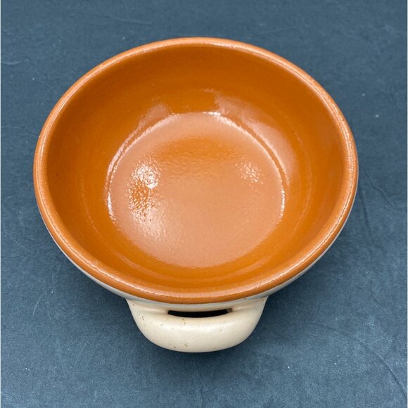 De Silva Bowl Glazed Terracotta Handles pitted Made In Italy orange Beige MCM - Picture 7 of 11